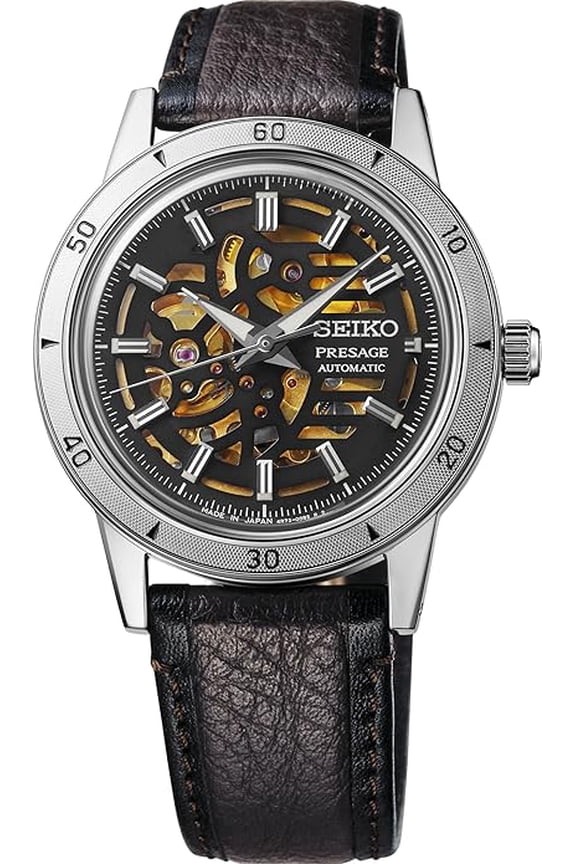 SSA461 Presage - Stainless Steel, Leather Strap, Precision Timekeeping, Gold and Black Watch