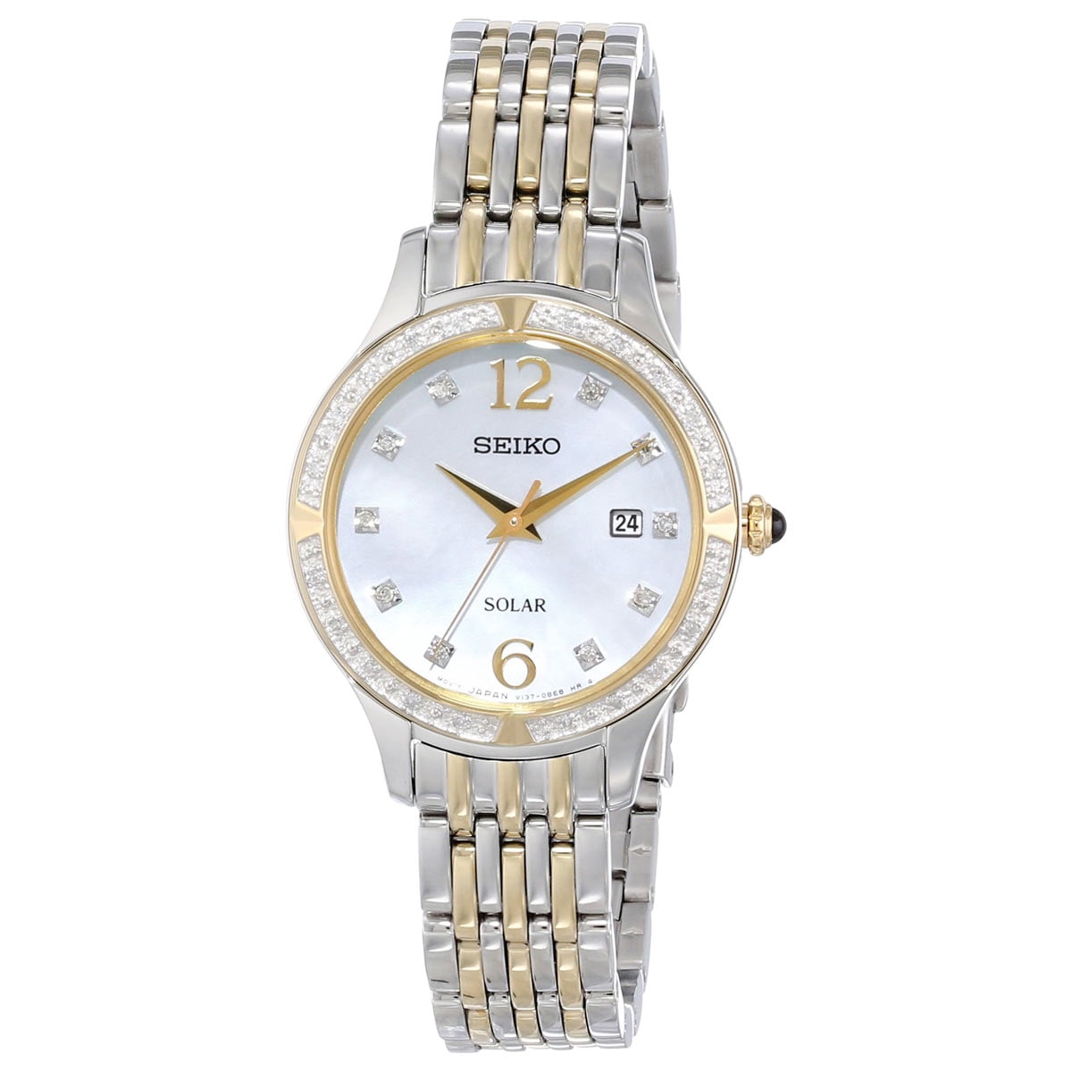 Two-Tone Stainless Steel Watch with Diamond Bezel, Solar Powered, Japanese Seiko Men main image 2