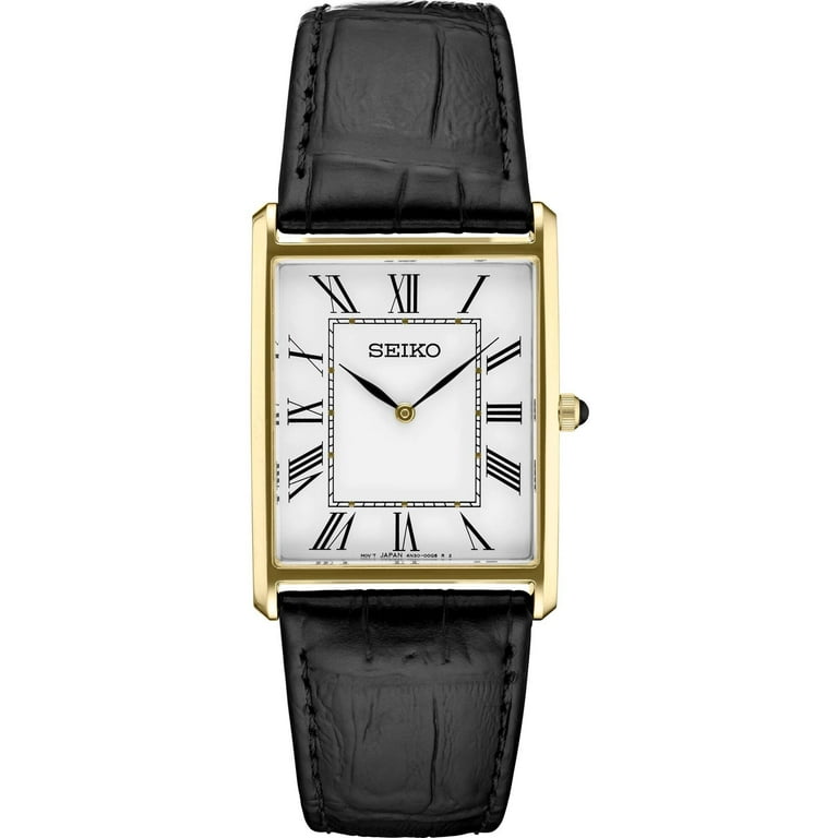 Seiko SWR052P1 Men's Essentials Yellow Gold Case Black Strap Watch Seiko SWR052P1 Men's Essentials Yellow Gold Case Black Strap Watch