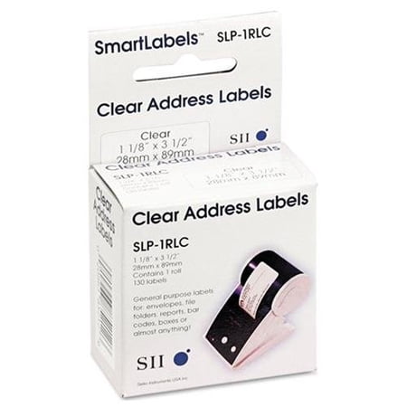 Seiko Self-Adhesive Address Labels, 1-1/8 x 3-1/2, Clear, 130/Box