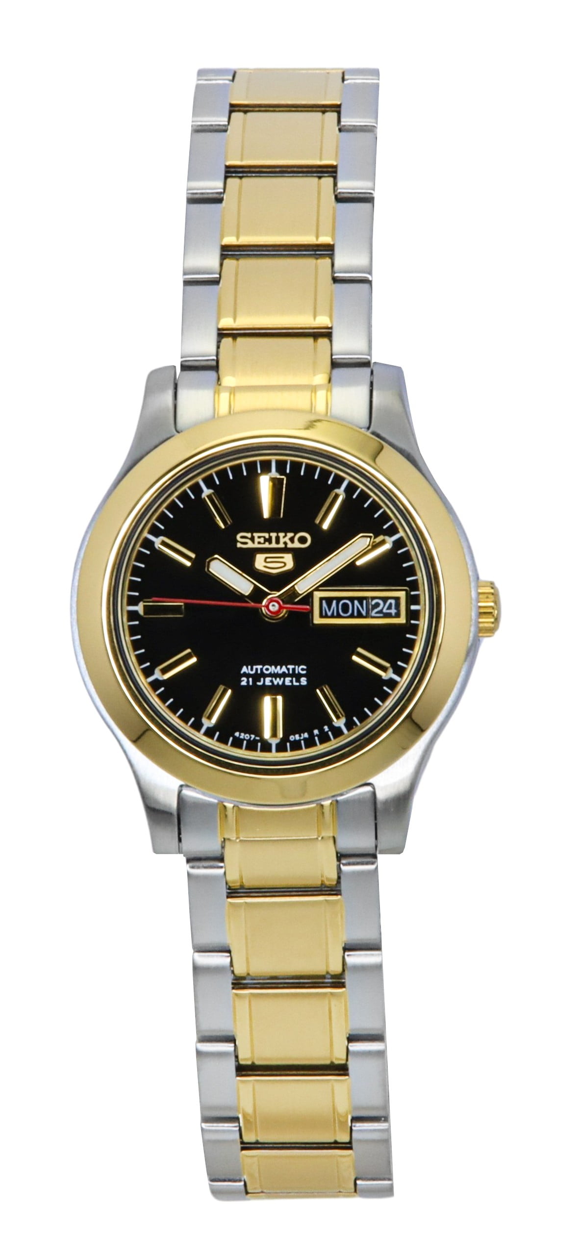 Seiko Women's SYMD96 Automatic Watch – Black Dial, Gold-Tone Stainless Steel, Japanese Movement, Water Resistant