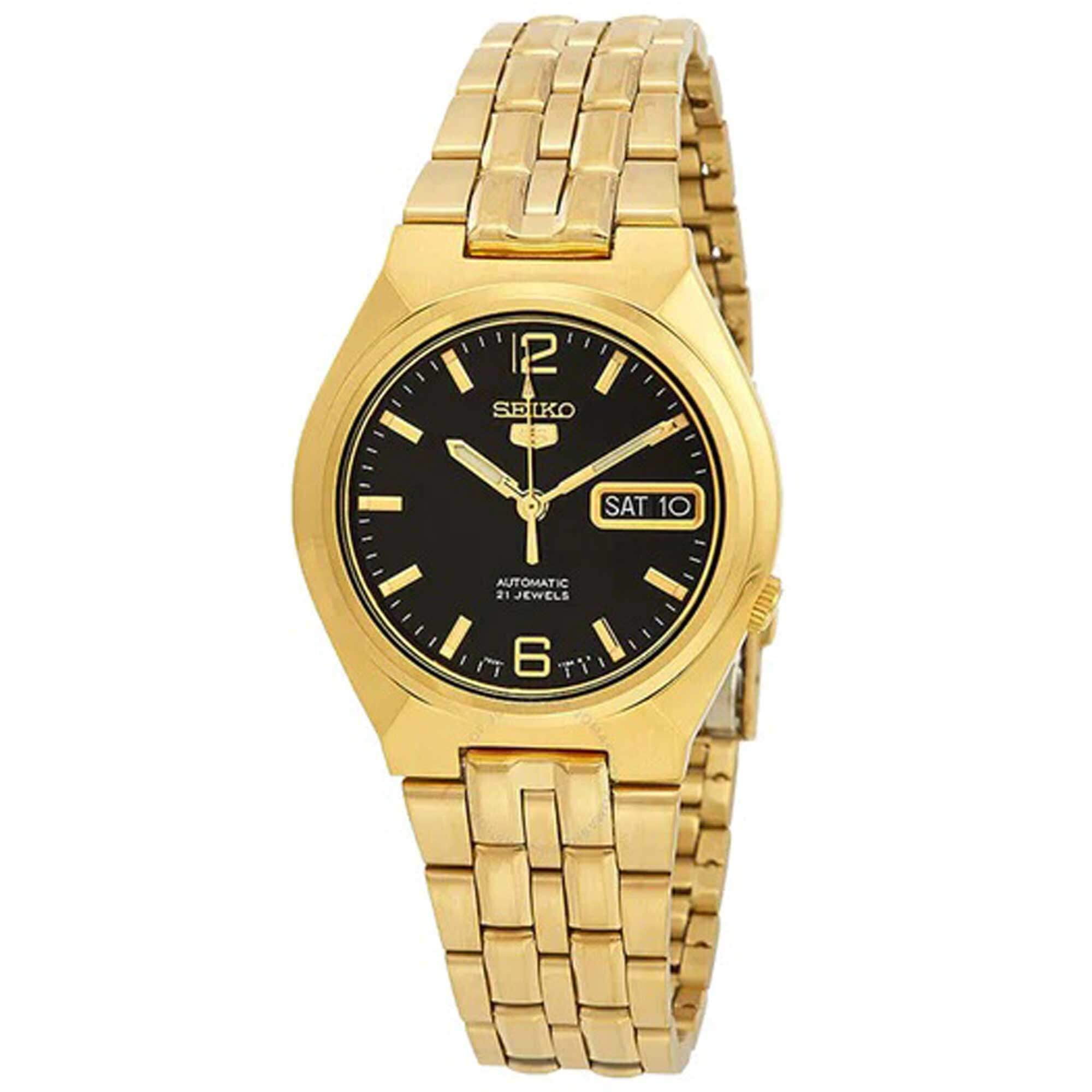 Seiko Men s 5 Sports Series Automatic Watch SNKL66K1 Gold Plated Stainless Steel Black Dial 30m Water Resistant Walmart