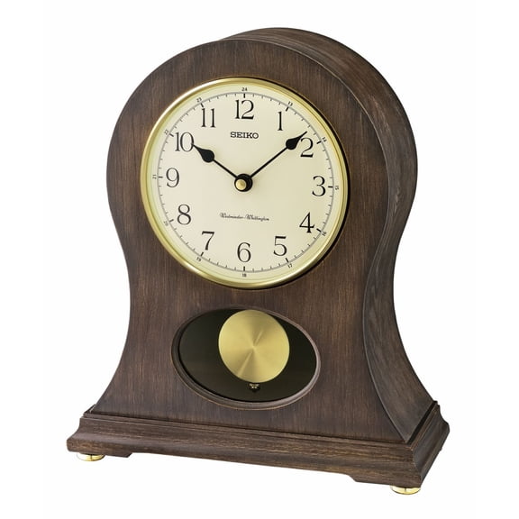 Seiko Tai Brown Wooden Mantel Clock Battery Analog Quartz QXQ037BLH