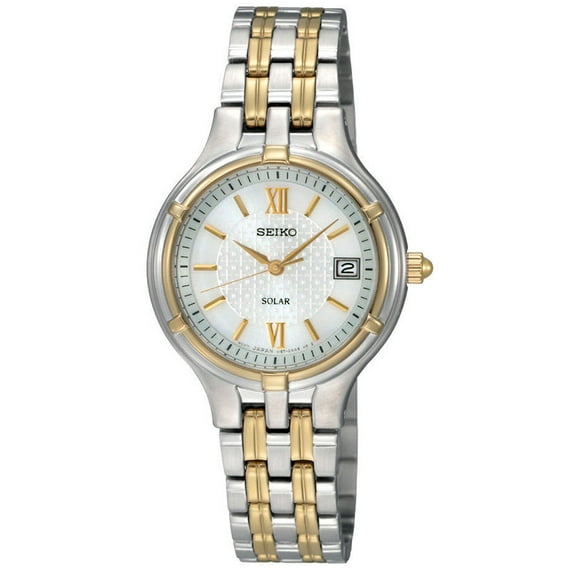 Seiko Women's Dress Solar Analog Stainless Watch - Two-tone Bracelet - White Dial - SUT020