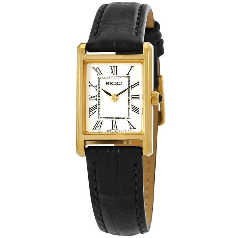 Seiko SWR054 Ladies Watch: Quartz, White Dial, Black Leather