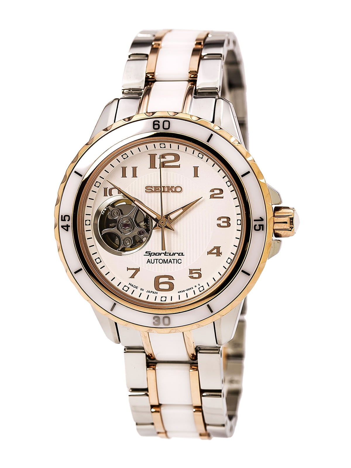 Seiko Women's SSA880 Sportura White Semi Skeleton Dial Two Tone