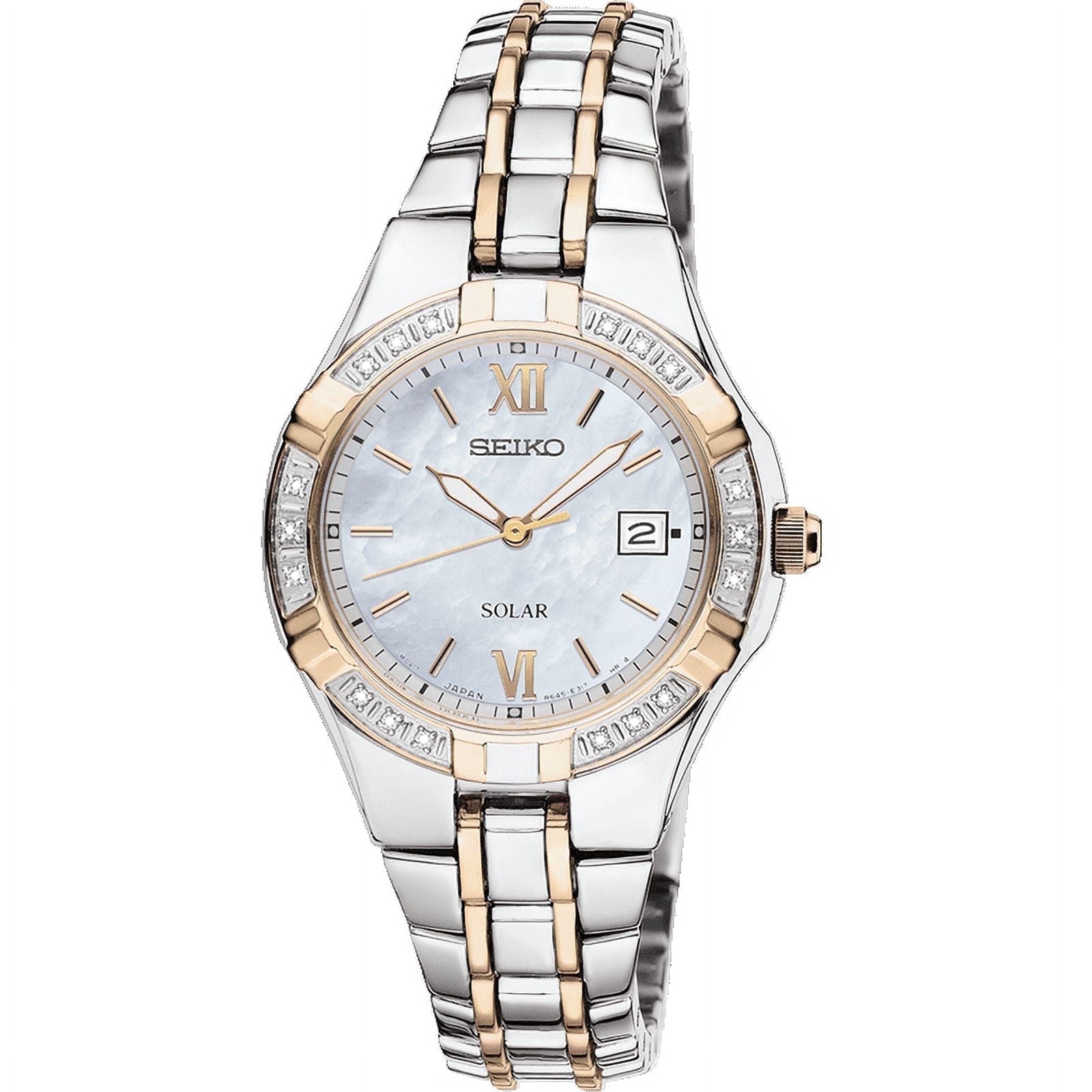 Seiko Women's Solar Watch, Two-tone Stainless Steel, Mother of
