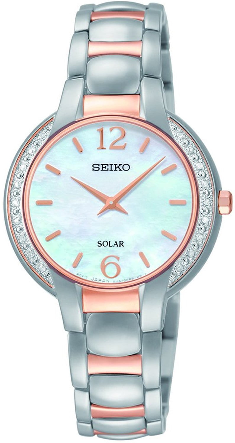 Seiko Solar ladies silver tone white leather double strap watch Seiko Women main image 4