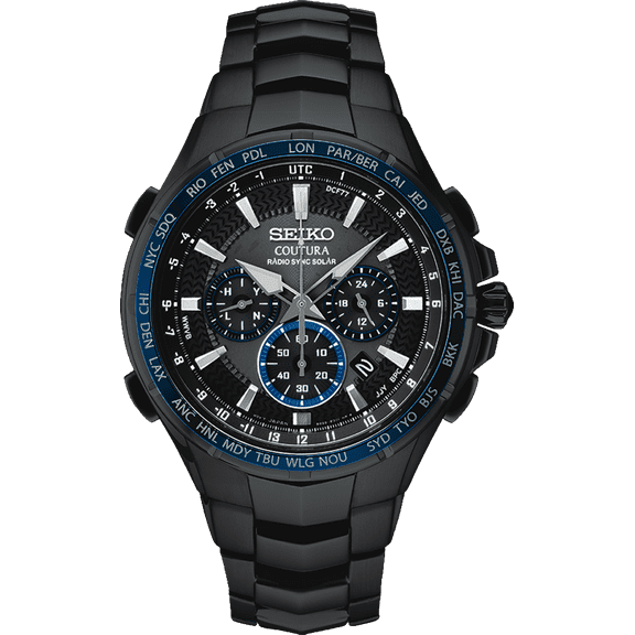 Seiko Men's Solar Coutura Radio Sync Chronograph Black Dial Watch SSG021
