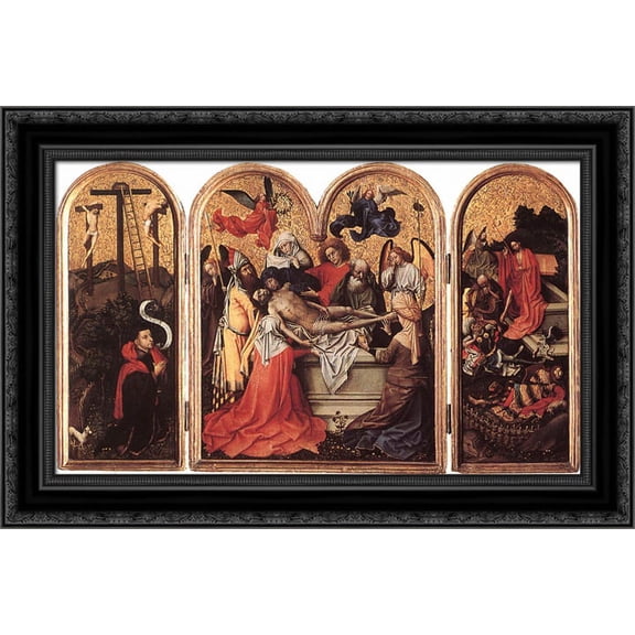 Seilern Triptych 24x18 Black Ornate Wood Framed Canvas Art by Campin, Robert