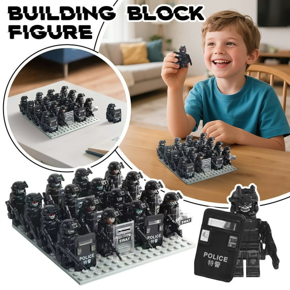 Seilly 12 PCS Police & Military Building Blocks Set, SWAT Army Soldier Mini Figures with Weapons, Armed Forces Construction Brick Toy Set for Kids