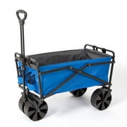 Seina 150lb Capacity Folding Steel Outdoor Utility Wagon Cart, Blue/Gray