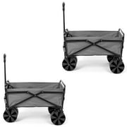 Seina Collapsible Steel Frame Folding Utility Beach Wagon Cart, Gray 2 Pack