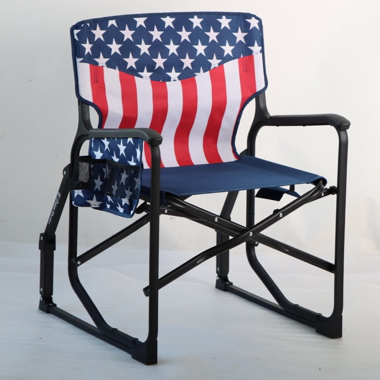 Seina Patriotic Outdoor Foldable Rocking Chair with Armrests, Cup
