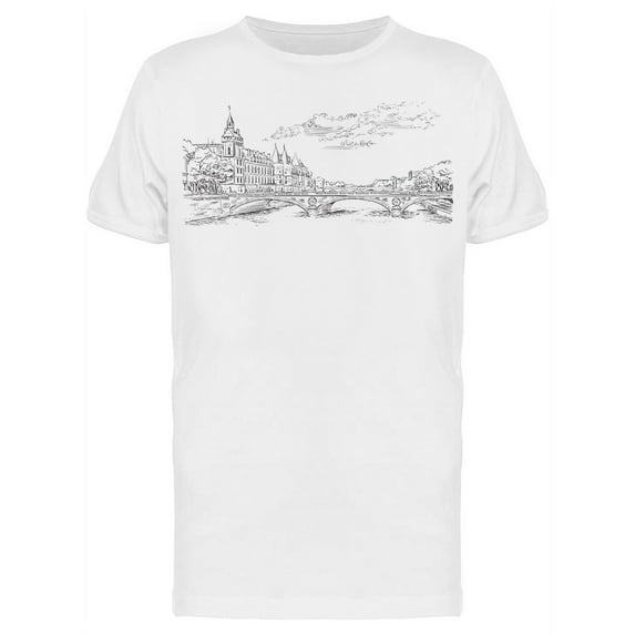 Seine River Embankment Sketch T-Shirt Men -Image by Shutterstock, Male x-Large