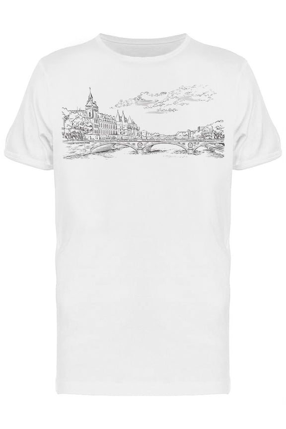 Seine River Embankment Sketch T-Shirt Men -Image by Shutterstock, Male x-Large