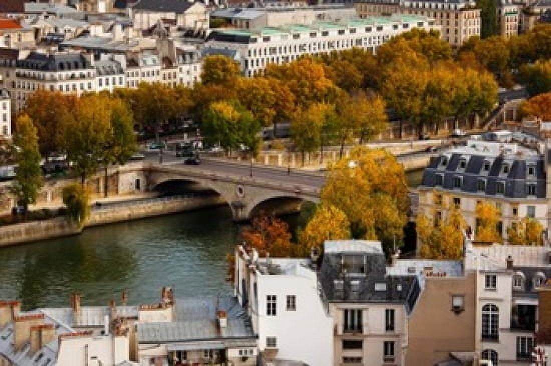 Seine River and city viewed from the Notre Dame Cathedral Paris Ile-de-France France Canvas Art - Panoramic Images (36 x 24)
