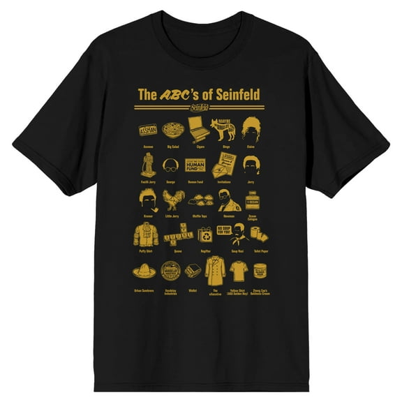 Seinfeld ABC's Yellow Alphabet Icons Men's Black T-Shirt-Medium