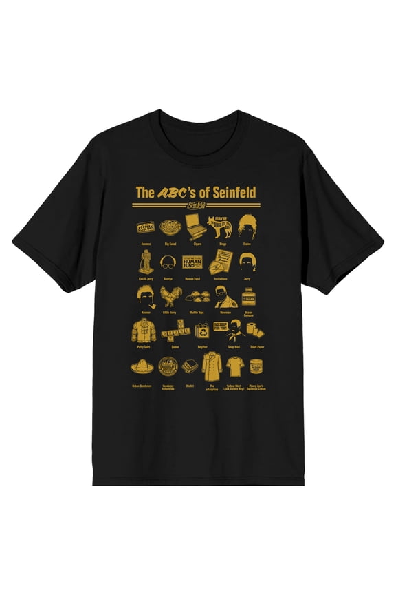 Seinfeld ABC's Yellow Alphabet Icons Men's Black T-Shirt-XL