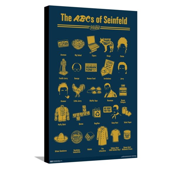 Seinfeld - ABCs of Seinfeld Canvas Wall Poster, 14.725" x 22.375"
