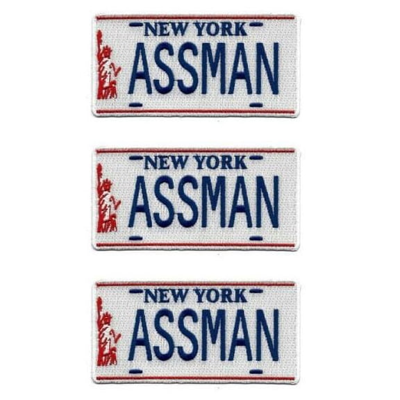 Seinfeld Cosmo Kramer NY Assman License Plate 4.5 Inches Wide Patch Set of 3