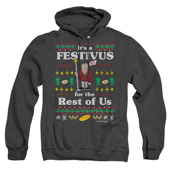 Seinfeld Festive Festivus Unisex Adult Pull-Over Heather Hoodie, Large