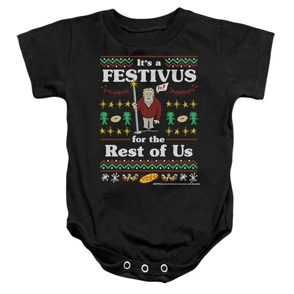 Seinfeld Festive Festivus Unisex Infant Snap Suit for Baby (6 Months) Black