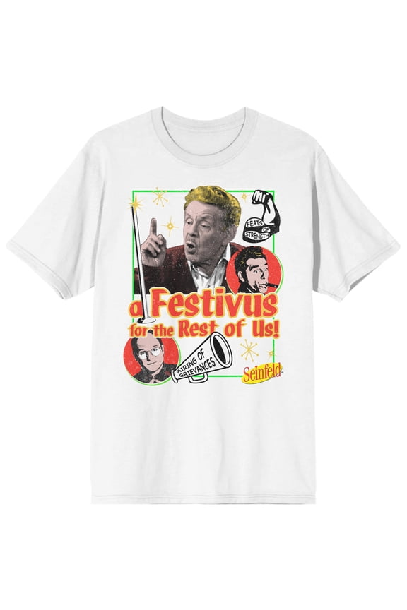Seinfeld Festivus Collage Celebration Men's White T-shirt-Large