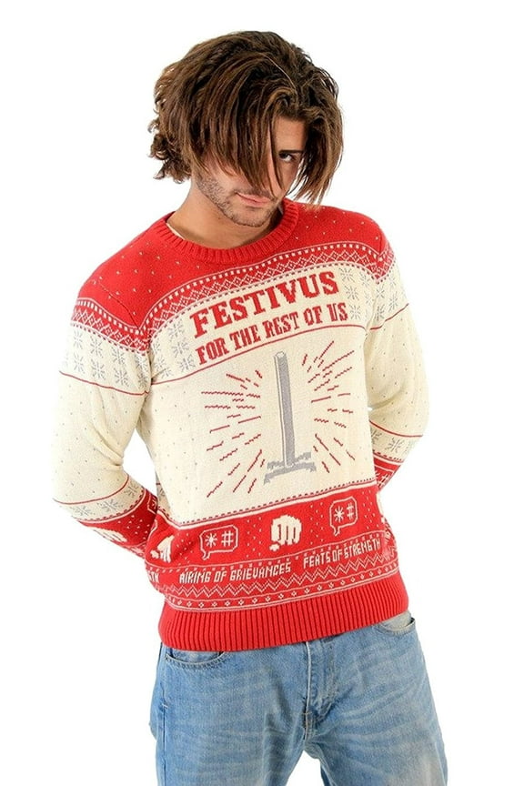 Seinfeld Festivus For The Rest Of Us Pole Cream Ugly Christmas Sweater