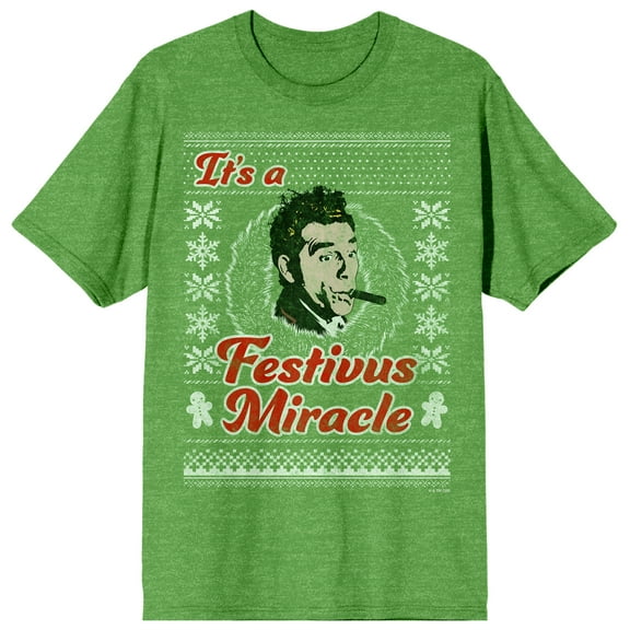 Seinfeld It's A Festivus Miracle Fairisle Kramer Crew Neck Short Sleeve Green Men's T-shirt-Small