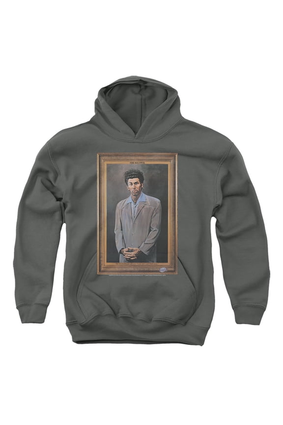 Seinfeld Kramer Portrait Kids Pull-Over Hoodie (Small) for Youth Boys and Girls, Charcoal