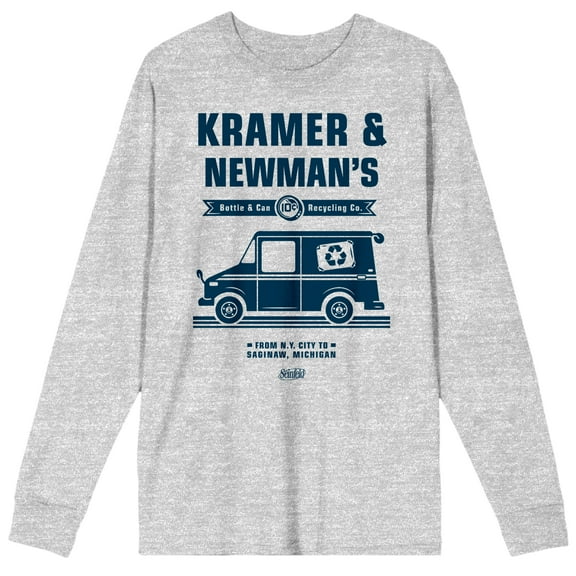 Seinfeld Kramer and Newman's Bottle and Can Recycling Co. Men's Grey Long Sleeve Shirt-M
