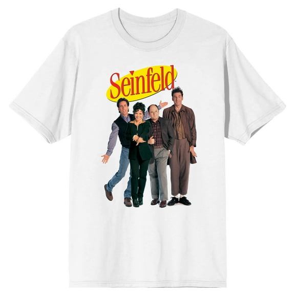 Seinfeld Main Characters with Logo Men's White T-Shirt-3XL