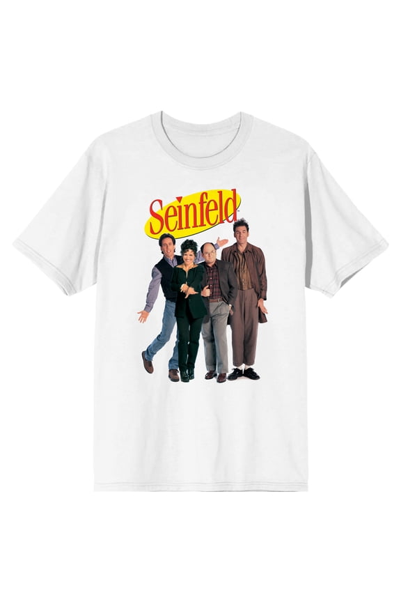 Seinfeld Main Characters with Logo Men's White T-Shirt-Medium