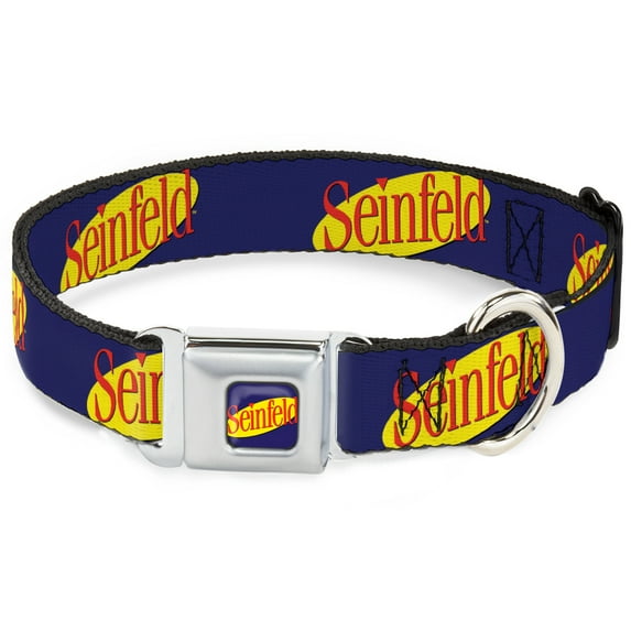 Seinfeld Pet Collar, Dog Collar Metal Seatbelt Buckle, Seinfeld Spotlight Logo Navy Yellow Red, 11 to 16.5 Inches 1.0 Inch Wide