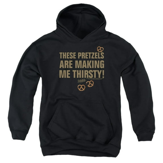 Seinfeld Pretzels Thirsty Kids Pull-Over Hoodie (Small) for Youth Boys and Girls, Black