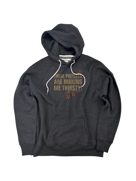 Pretzels Thirsty Unisex Adult Slim Fit Pull-Over Heather Hoodie, Charcoal, Small