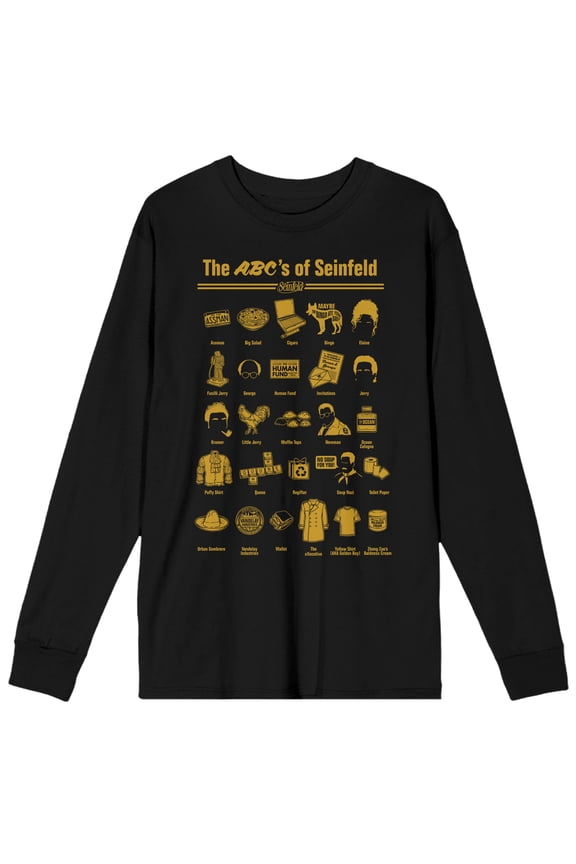 Seinfeld The ABCs of Seinfeld Men's Black Long Sleeve Shirt-XL