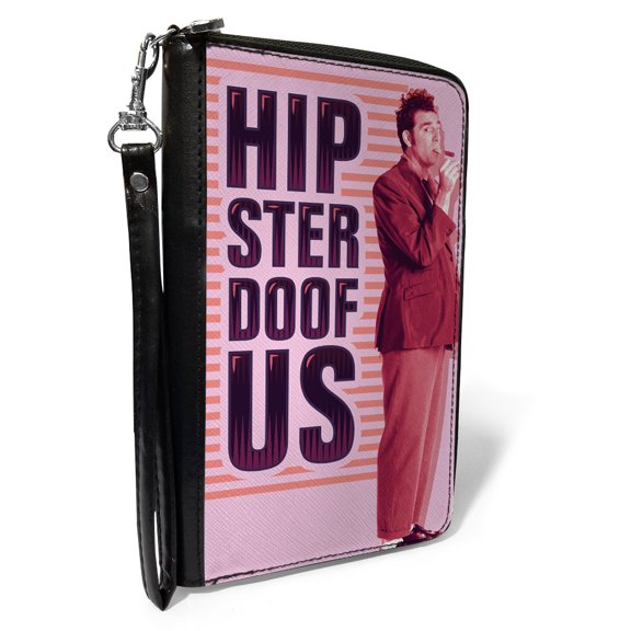 Seinfeld Wallet, Zip Around, Seinfeld Cosmo Kramer Hipster Doofus Pose Pinks Purple, Vegan Leather