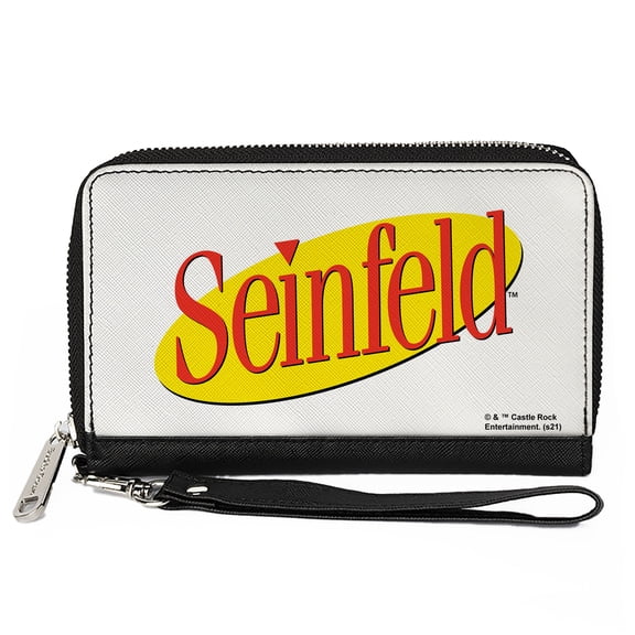 Seinfeld Wallet, Zip Around, Seinfeld Spotlight Logo White Yellow Red, Vegan Leather