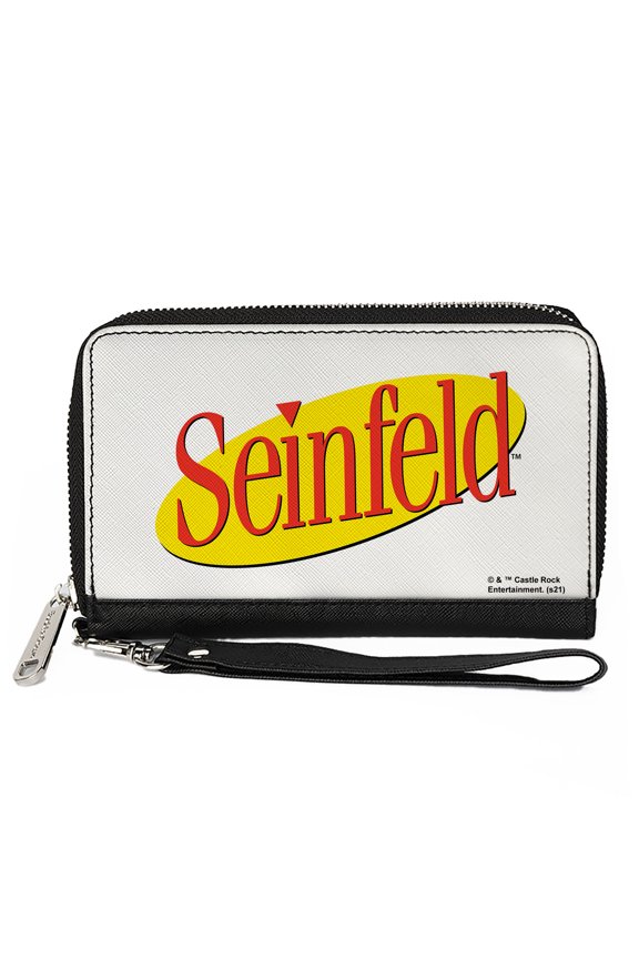 Seinfeld Wallet, Zip Around, Seinfeld Spotlight Logo White Yellow Red, Vegan Leather