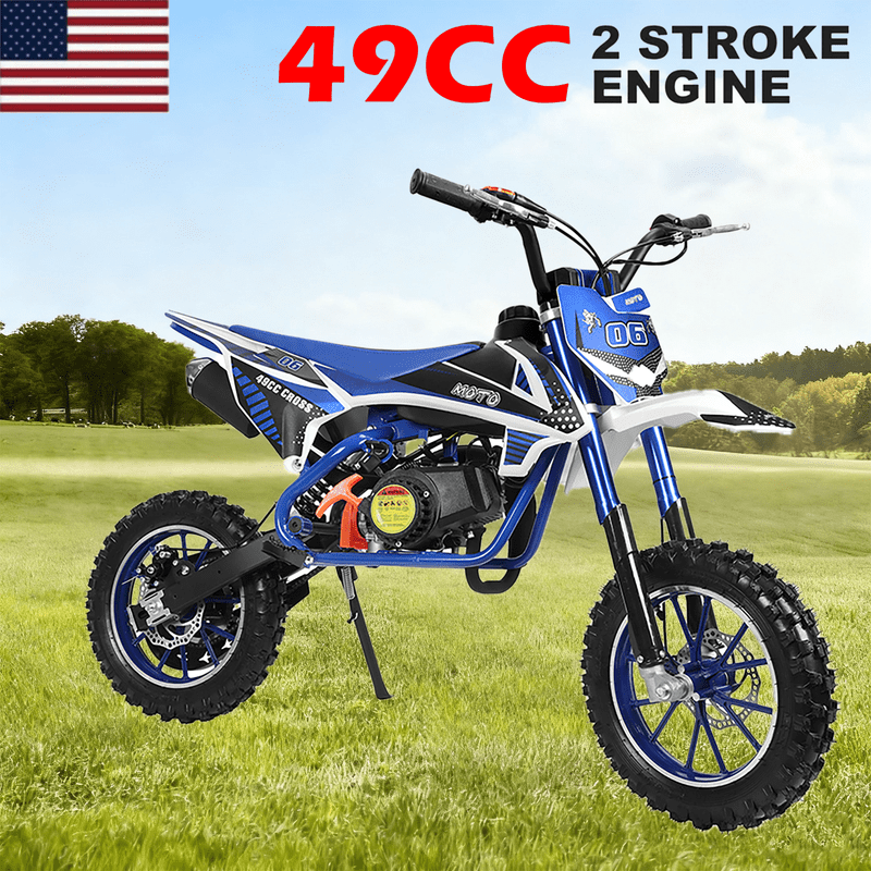 Seipouy 2025 Upgrade 49cc Kids Dirt Bike with Dual Disc Brakes, 2-Stroke 25KM/H Gas Pitbike - Reinforced Chain Guard & Anti-Slip Tires Mini Motocross for Off-Road (100kg Load)
