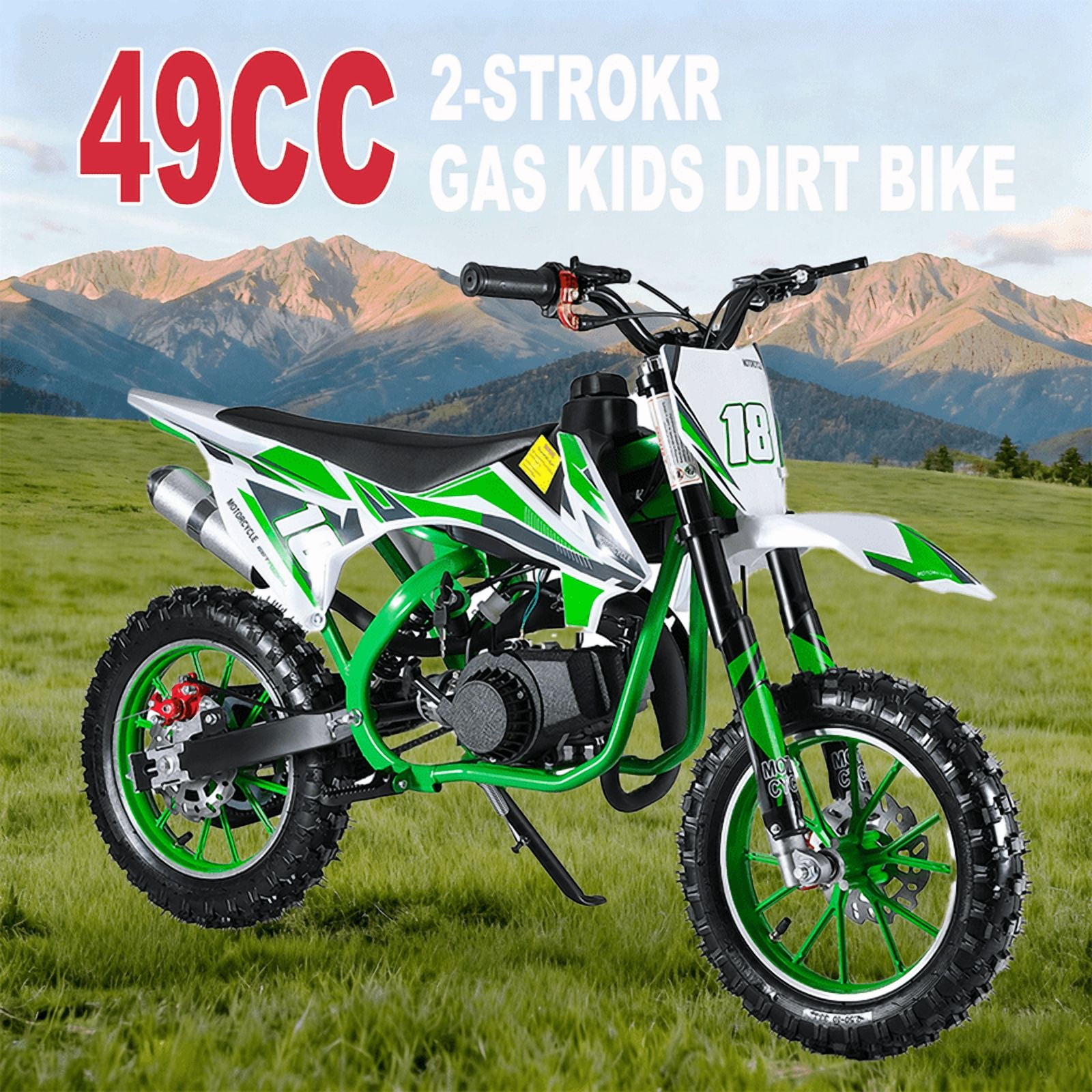 Seipouy 49cc 2-Stroke Dirt Bike, Gas Dirt Bike for Kids, Off Road Mini Motorcycle, Pocket Motorbike with Front Rear Disc Brakes, Racing Max Speed 40KM/H