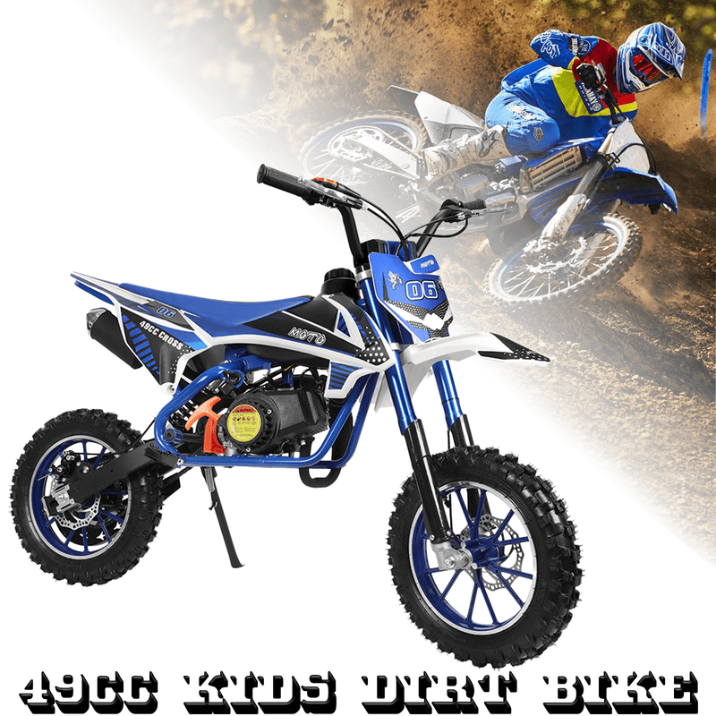 Seipouy 49cc 2-Stroke Gas Dirt Bike for Kids & Adults - 25KM/H Max Speed, Front/Rear Disc Brakes, 10" Off-Road Tires, 100kg Capacity - Mini Motocross Bike for Trail & Uphill from USA Fast Arrival