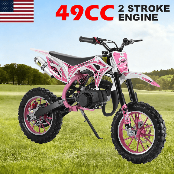 Seipouy 49cc 2-Stroke Gas Dirt Bike for Kids & Adults - 40KM/H Max Speed, Front/Rear Disc Brakes, 10" Off-Road Tires, 100kg Capacity - Mini Motocross Bike for Trail & Uphill from USA Fast Arrival