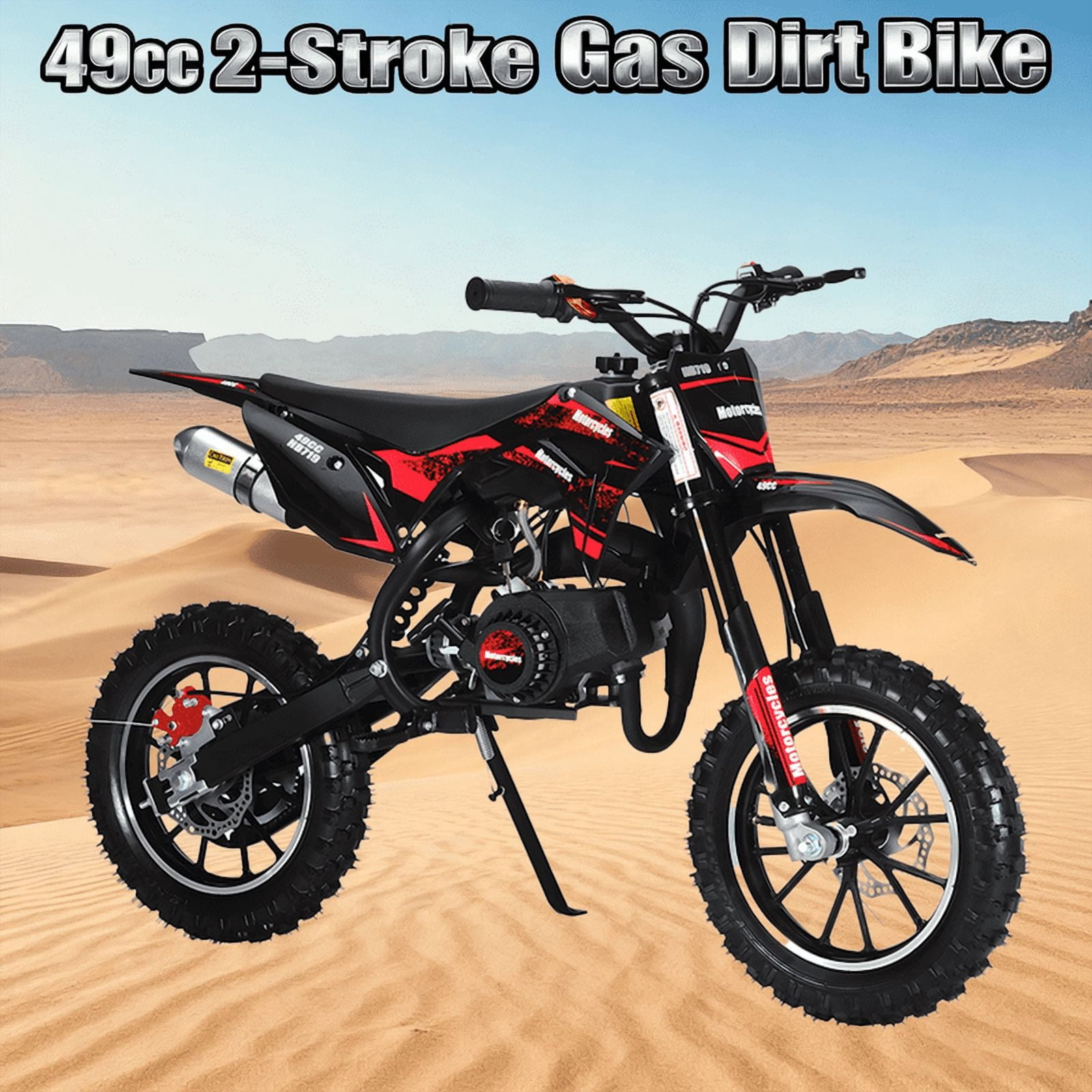 Seipouy 49cc 2-Stroke Gas Power Motocross Dirt Bike for Kids - Front Rear Disc Brakes, Mini Motorcycle Pocket Motorbike - Christmas, Halloween, Birthday Gifts