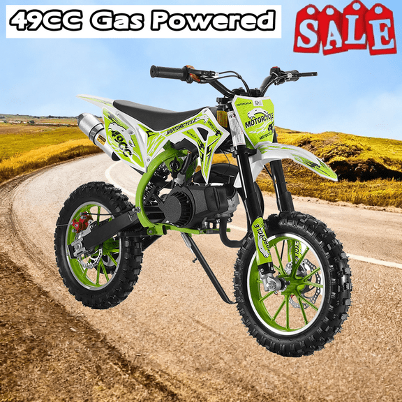 Seipouy 49cc 2-Stroke Kids Dirt Bike, Gas Power Motocross, Off Road Mini Motorcycle, Pocket Motorbike with Front Rear Disc Brakes, Racing Max Speed 40KM/H