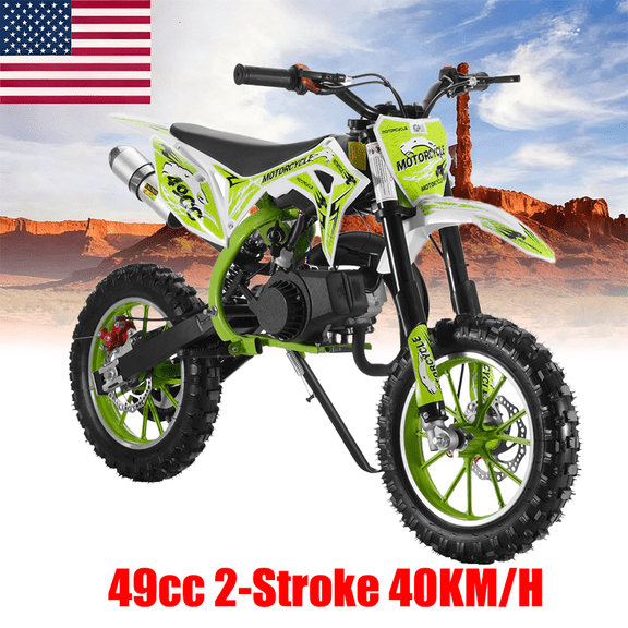 Seipouy 49cc 2-Stroke Kids Dirt Bike, Gas Powered Off Road Mini Motorcycle Children Pocket Motorbike, Pull Start Youth Dirt Bike with Front Rear Disc Brakes & Shock Absorption Seat