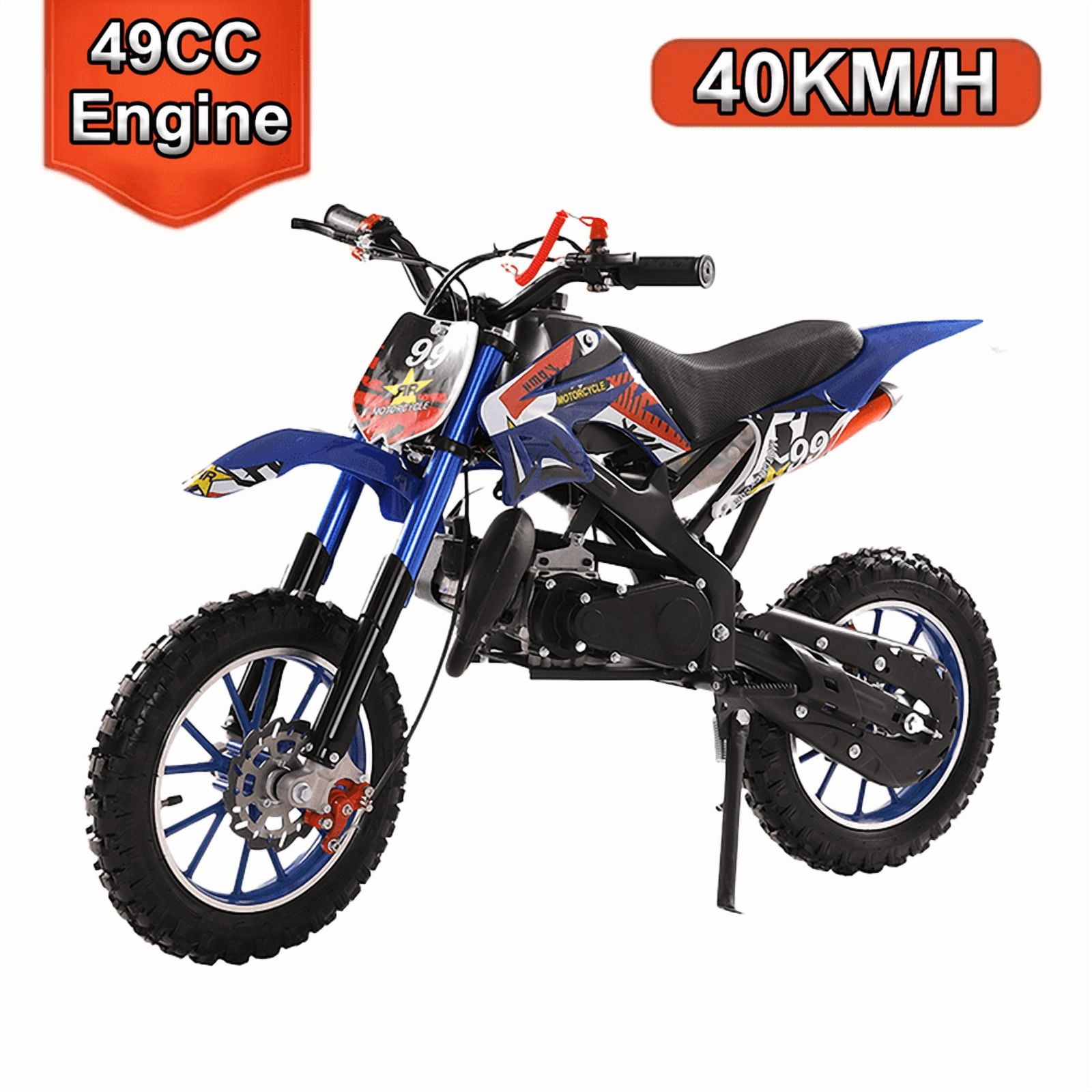 Seipouy 49cc 2-Stroke Kids Dirt Bike Kids Motorcycle Gas Dirt Bike Mini Dirt Bike Pocket Gas Motorbike Off Road Gas Power Mini Pocket Motorcycle with Front Rear Disc Brakes Max Speed 40KM/H