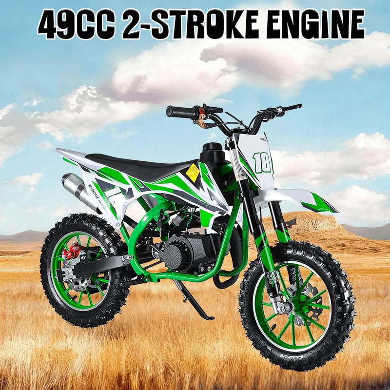 Seipouy 49cc 2-Stroke Kids Dirt Bike,New Upgraded Off-Road Mini Bike with Front & Rear Disc Brake,Max Load 220 lbs,Off Road Gas Power Dirt Bikes for Kids 8-14,Mini Dirt Bike with Max Speed 40km/H